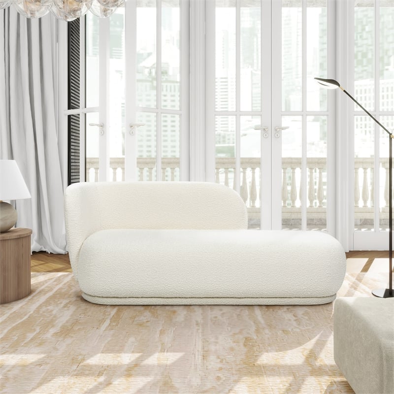 Maklaine Boucle Ivory White Chaise Lounge Rounded 75