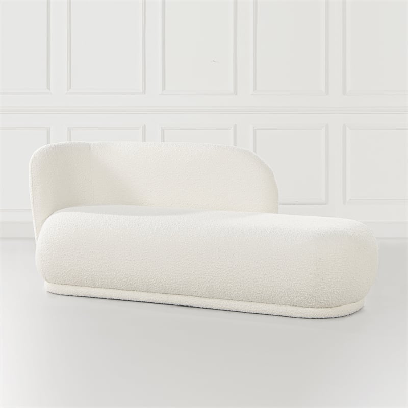 Maklaine Boucle Ivory White Chaise Lounge Rounded 75