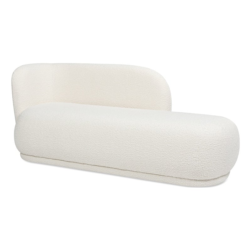 Maklaine Boucle Ivory White Chaise Lounge Rounded 75