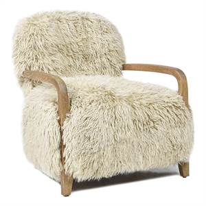 Maklaine 28.5&quot Mongolian Sheepskin Accent Arm Chair Taupe Beige