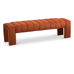 Maklaine Contemporary 17.5&quot Velvet & Solid Wood Bench in Cognac