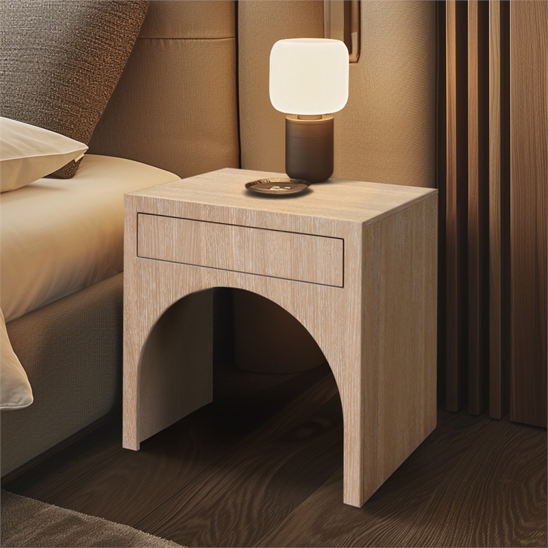 Maklaine Engineered Wood Mid-Century Rich Natural Oak Night Stand