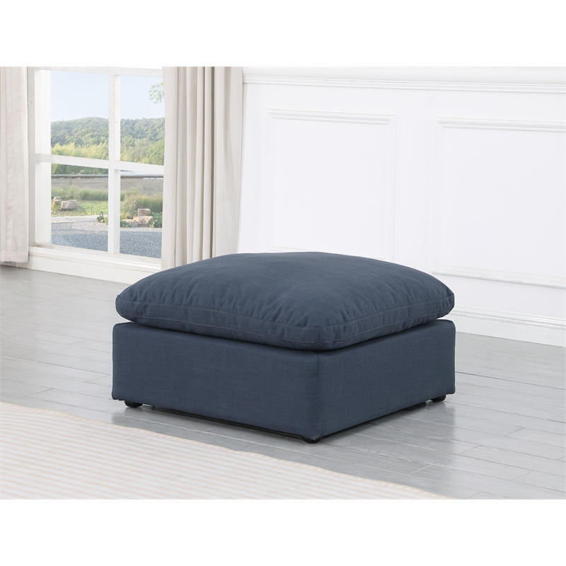 Maklaine Modern / Contemporary Linen Fabric Ottoman in Navy Finish