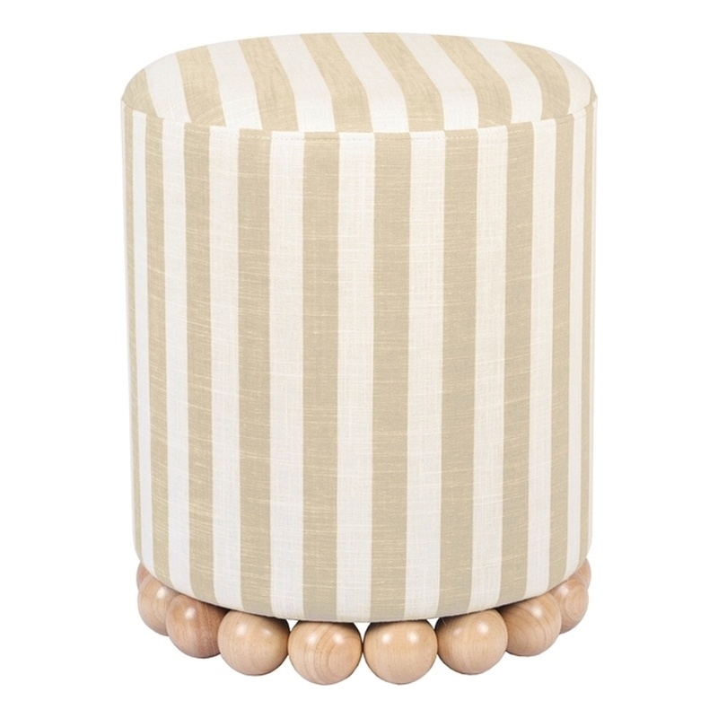 Maklaine Transitional Beige Finish Striped Linen Fabric Ottoman