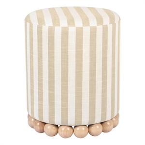 Maklaine Transitional Beige Finish Striped Linen Fabric Ottoman