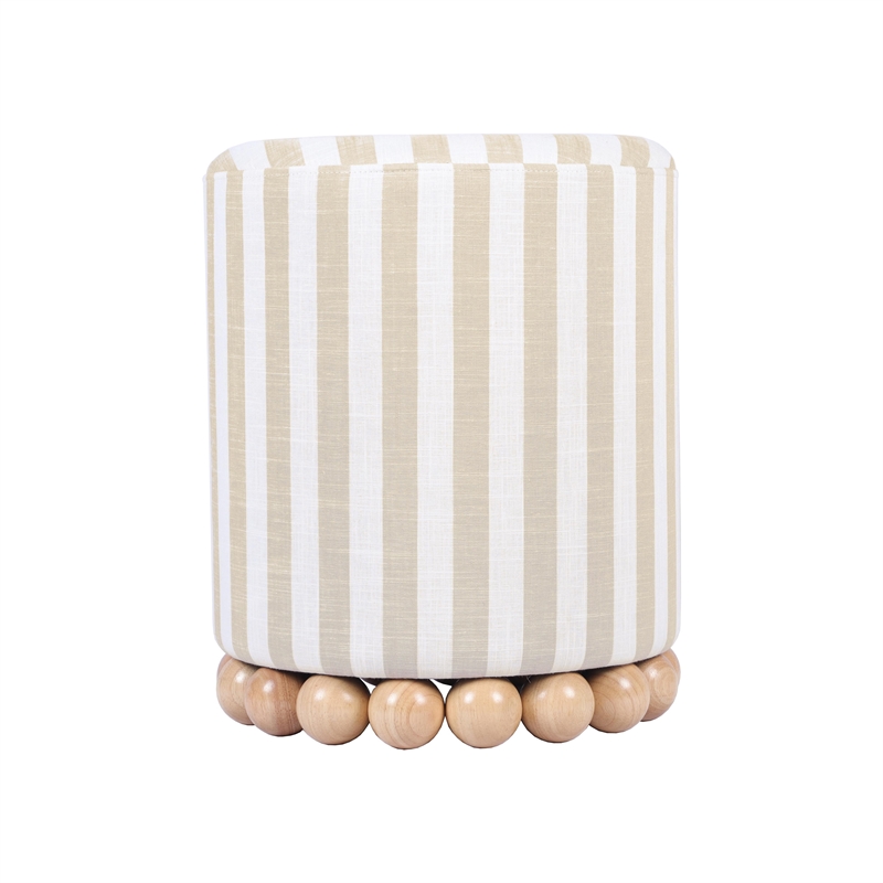 Maklaine Transitional Beige Finish Striped Linen Fabric Ottoman