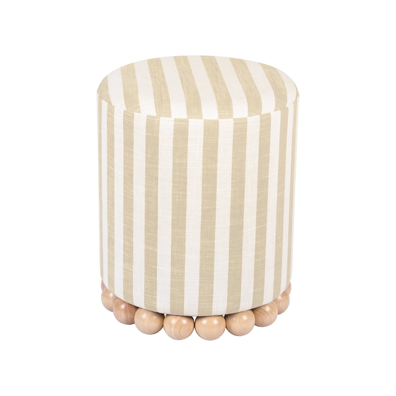 Maklaine Transitional Beige Finish Striped Linen Fabric Ottoman