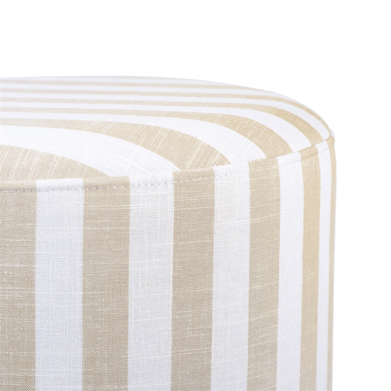 Maklaine Transitional Beige Finish Striped Linen Fabric Ottoman