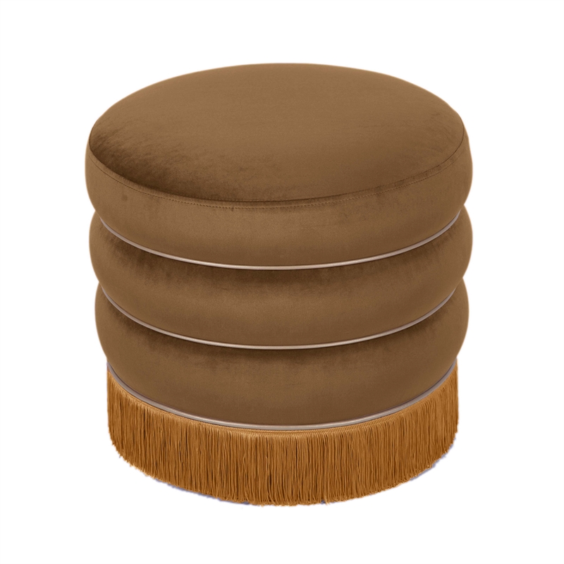 Maklaine Retro Modern Upholstered Velvet Ottoman in Chocolate Finish