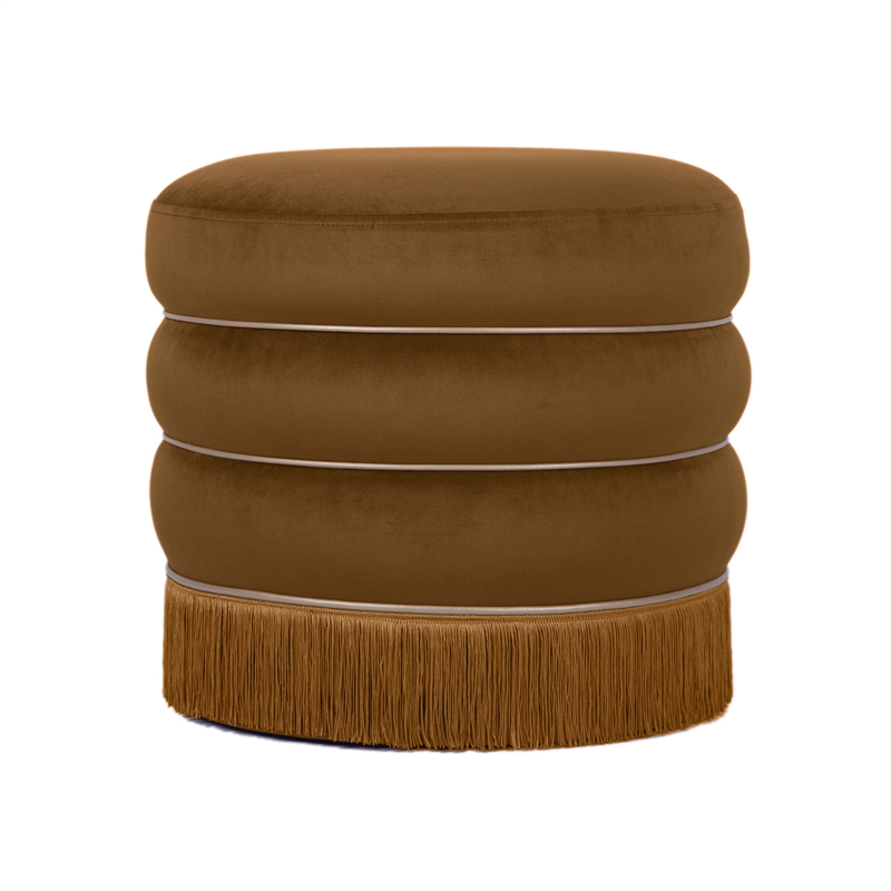 Maklaine Retro Modern Upholstered Velvet Ottoman in Chocolate Finish
