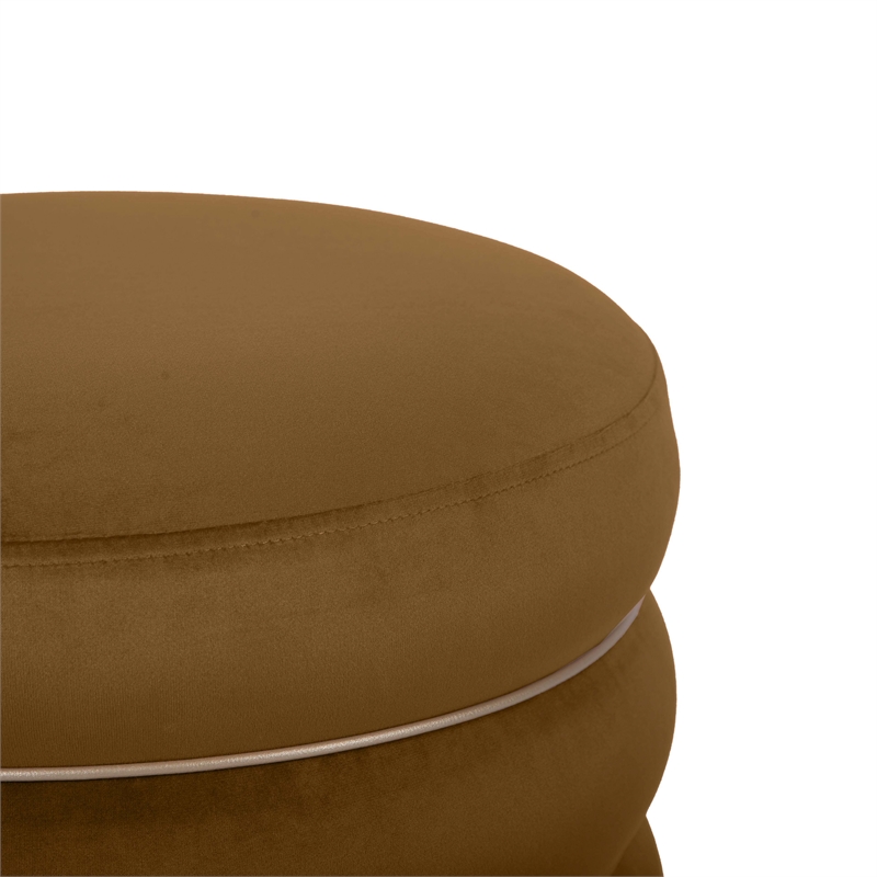 Maklaine Retro Modern Upholstered Velvet Ottoman in Chocolate Finish