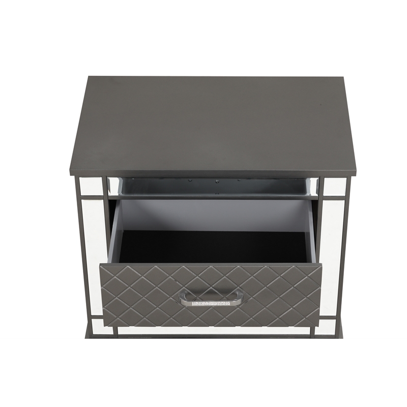 Maklaine Modern / Contemporary Nightstand Gunmetal Gray and Mirror