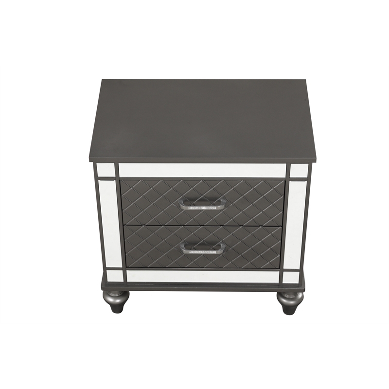 Maklaine Modern / Contemporary Nightstand Gunmetal Gray and Mirror