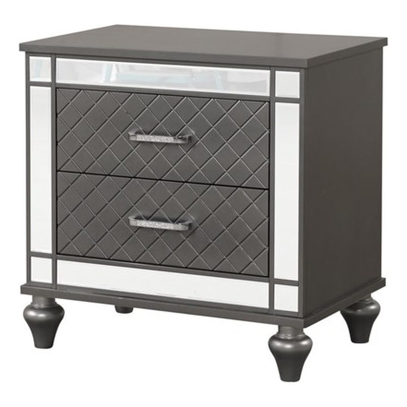 Maklaine Modern / Contemporary Nightstand Gunmetal Gray and Mirror
