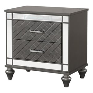 Maklaine Modern / Contemporary Nightstand Gunmetal Gray and Mirror
