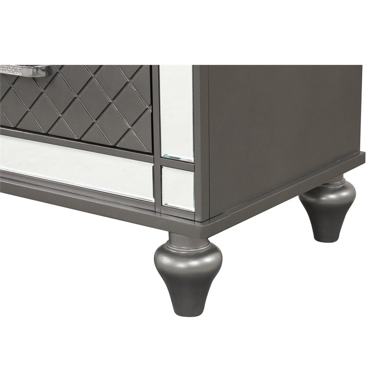 Maklaine Modern / Contemporary Nightstand Gunmetal Gray and Mirror