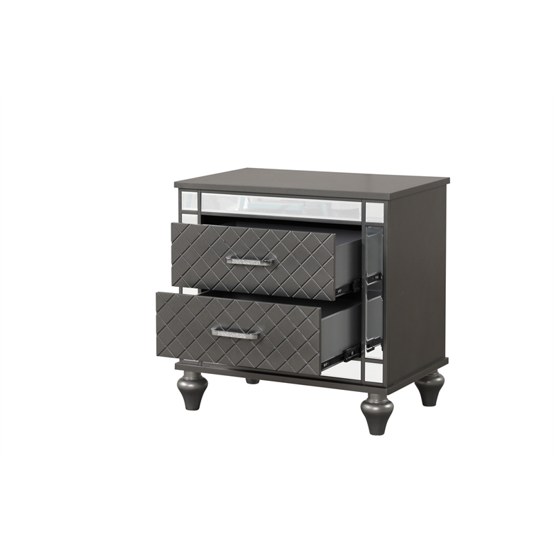 Maklaine Modern / Contemporary Nightstand Gunmetal Gray and Mirror