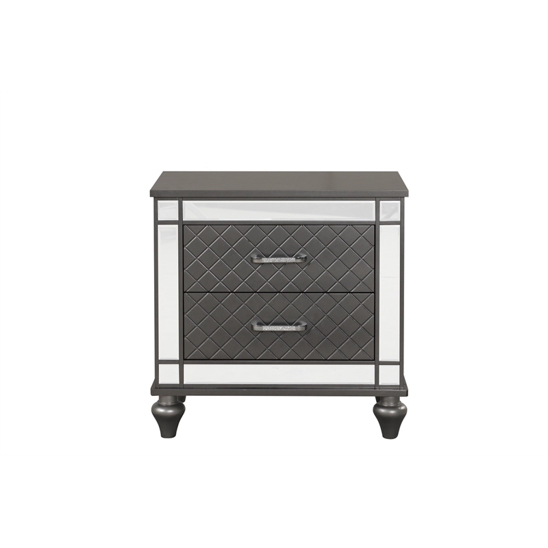 Maklaine Modern / Contemporary Nightstand Gunmetal Gray and Mirror