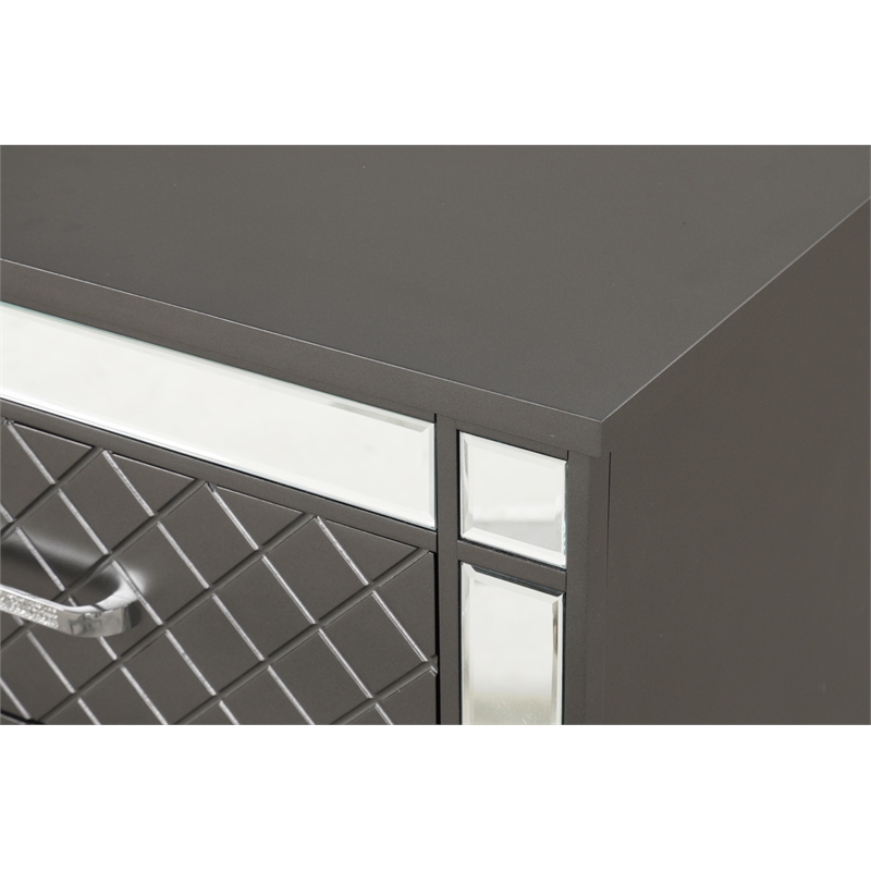 Maklaine Modern / Contemporary Nightstand Gunmetal Gray and Mirror