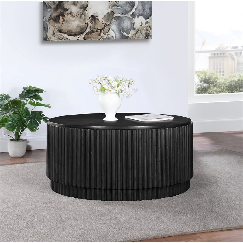 Maklaine Engineered Wood Mid-Century Black Finish Coffee Table