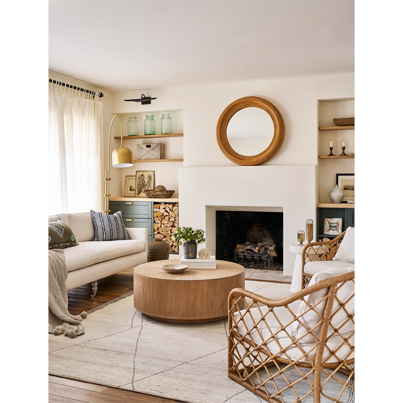 Maklaine Coastal Cocktail Table in Natural Tan Weathered Oak