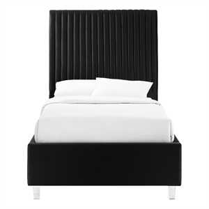 Maklaine Modern / Contemporary Velvet Full Platform Bed Black