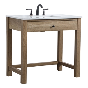 Maklaine Farmhouse 36&quot Solid Wood Bathroom Vanity in Natural Oak