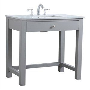 Maklaine Contemporary 36&quot Solid Wood Bathroom Vanity in Gray