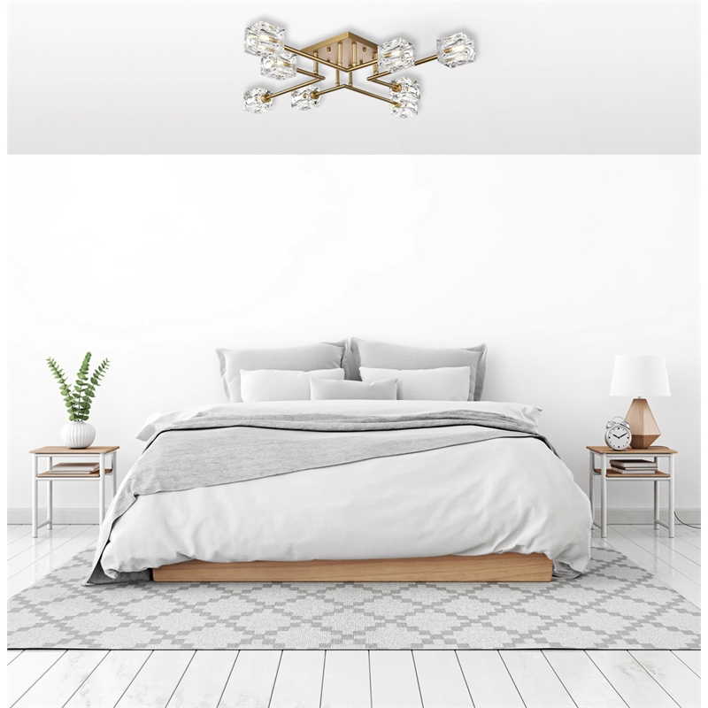 Maklaine 8-Light Metal & Glass Flush Mount in Satin Gold/Clear