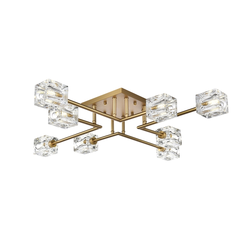 Maklaine 8-Light Metal & Glass Flush Mount in Satin Gold/Clear