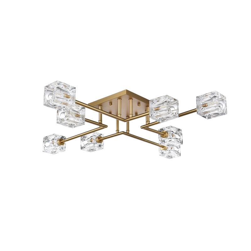 Maklaine 8-Light Metal & Glass Flush Mount in Satin Gold/Clear