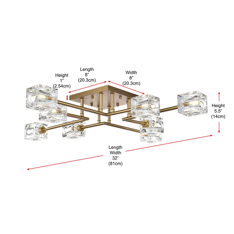 Maklaine 8-Light Metal & Glass Flush Mount in Satin Gold/Clear