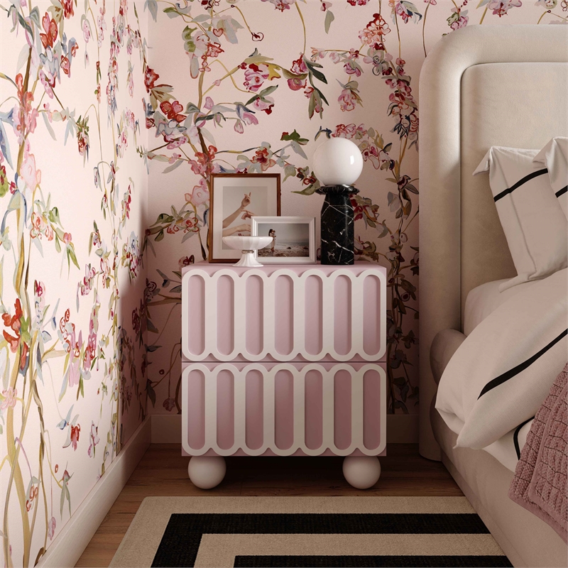 Maklaine Modern / Contemporary Wood Nightstand in Mauve Finish