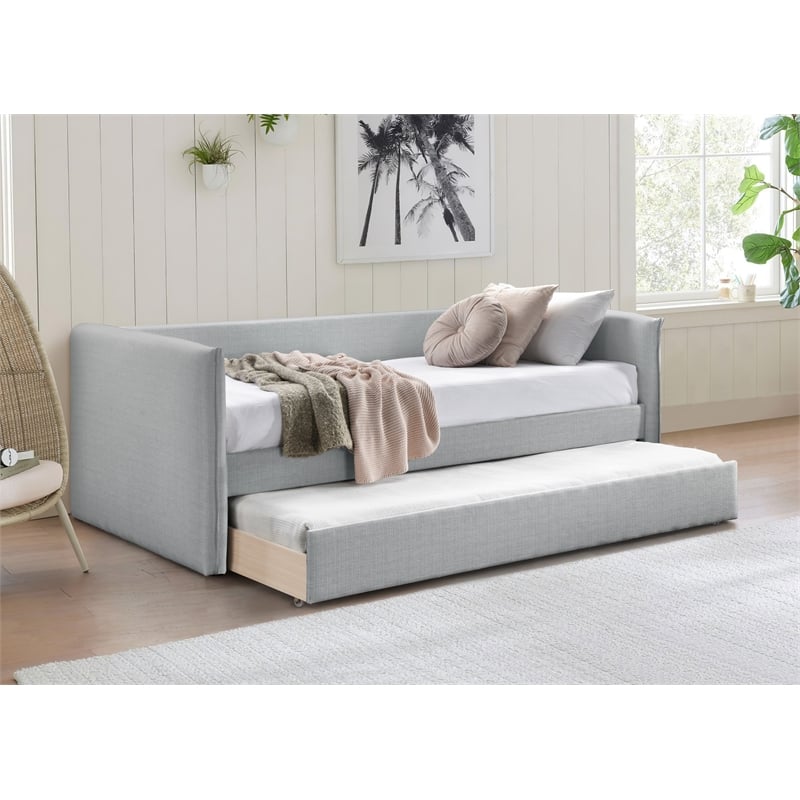 Maklaine Contemporary Grey Linen Textured Fabric Twin Daybed