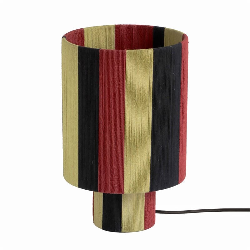 Maklaine Contemporary Red and Yellow Striped Cotton Table Lamp