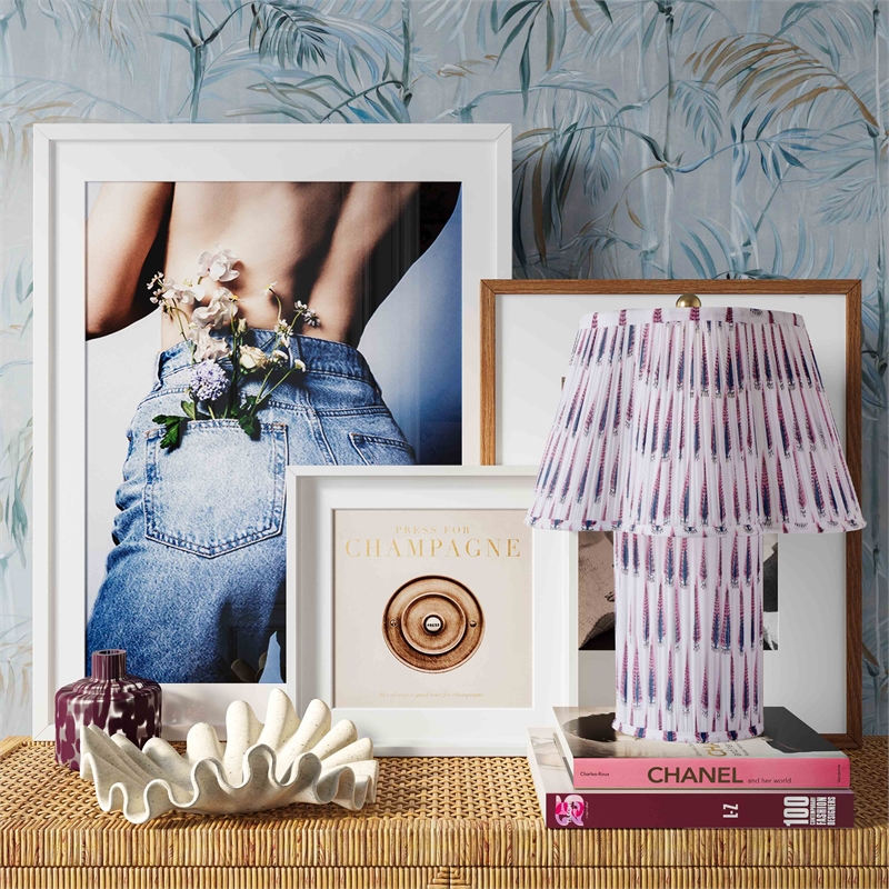 Maklaine Transitional Purple and White Streaked Cotton Table Lamp