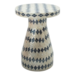 Maklaine Transitional Cream & Blue Checkered Shell Side Table