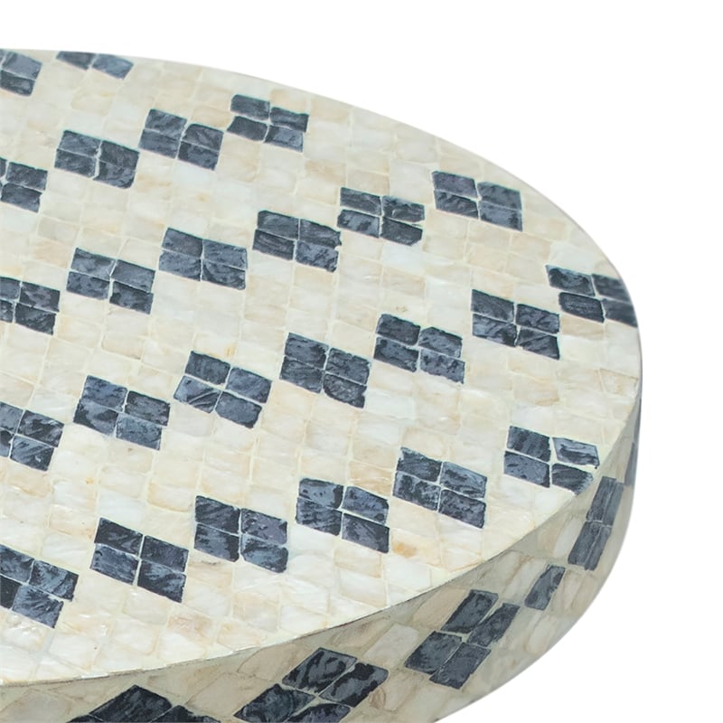Maklaine Transitional Cream & Blue Checkered Shell Side Table