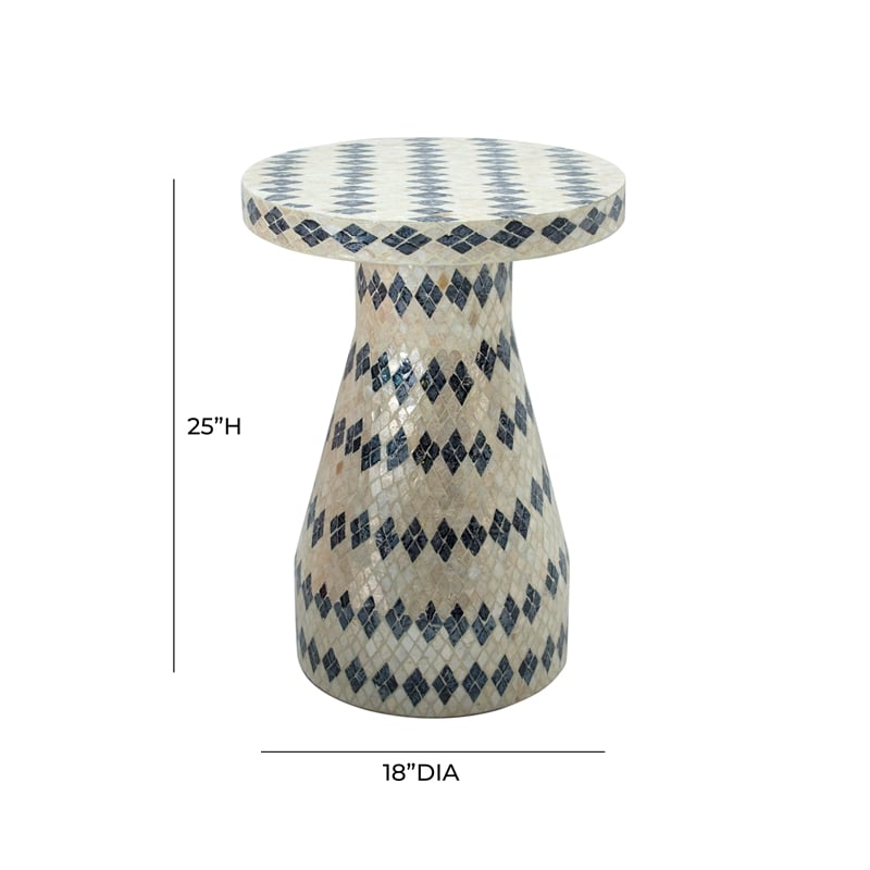 Maklaine Transitional Cream & Blue Checkered Shell Side Table