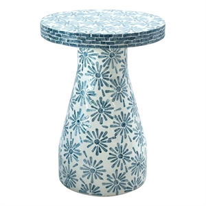 Maklaine Modern / Contemporary Floral Shell Side Table in Blue