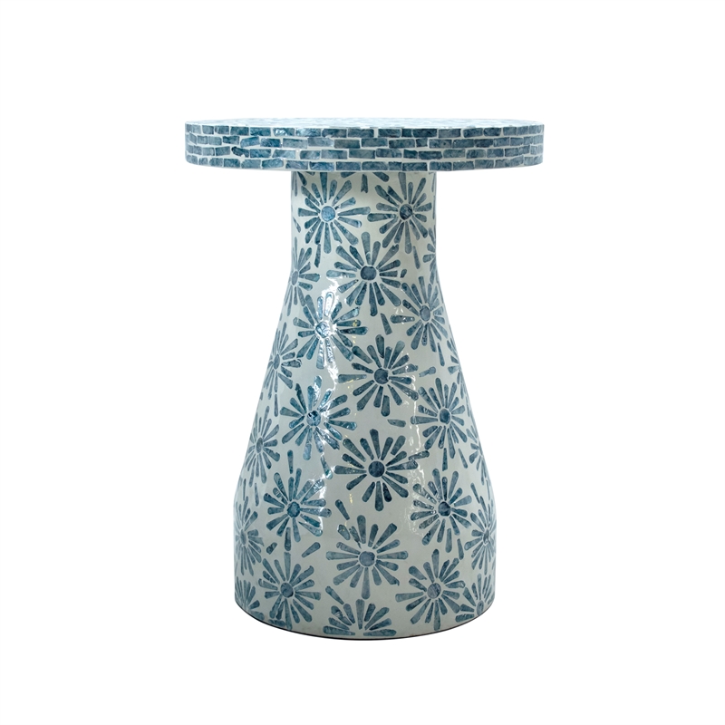 Maklaine Modern / Contemporary Floral Shell Side Table in Blue