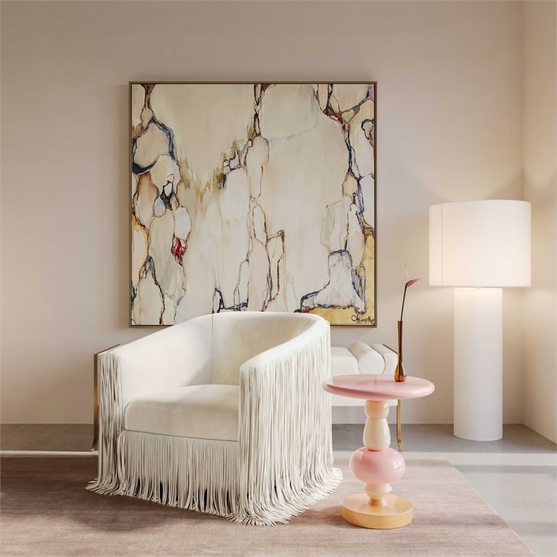 Maklaine Modern / Contemporary Cream Linen Fabric Floor Lamp