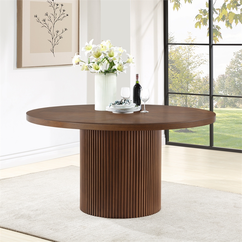 Maklaine Contemporary Brown Beech Wood and Veneer Dining Table