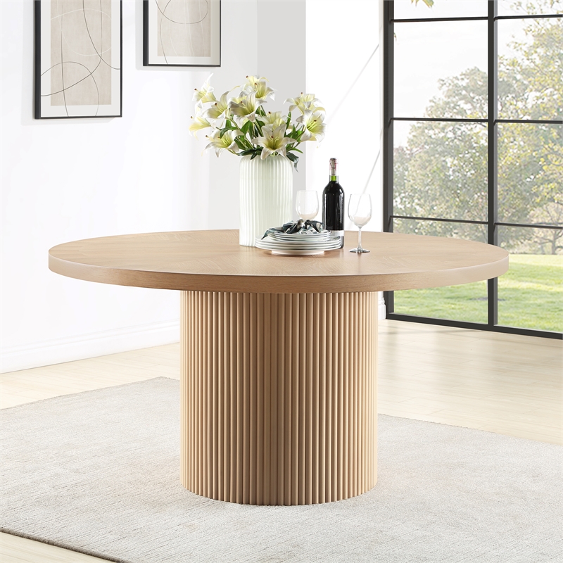 Maklaine Contemporary Natural Beech Wood and Veneer Dining Table