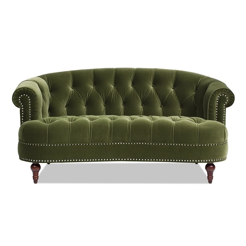 Maklaine Contemporary Victorian Chesterfield Loveseat Olive Green