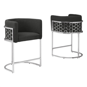 Maklaine Set of 2 Counterheight Chairs in Black Teddy Fabric