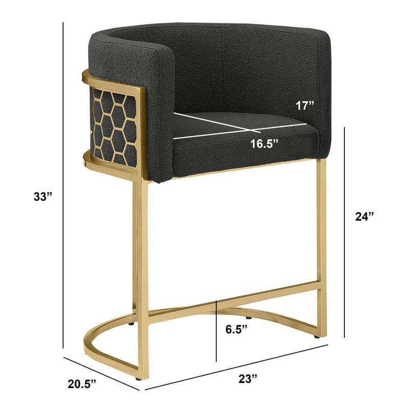 Maklaine Set of 2 Counterheight Chairs in Black Teddy Fabric