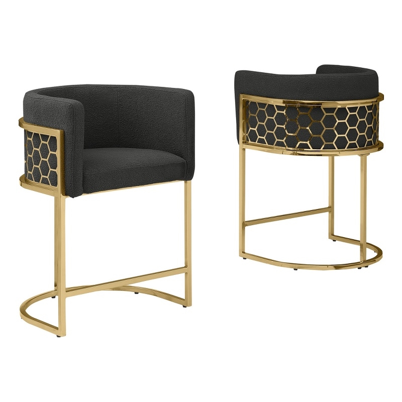 Maklaine Set of 2 Counterheight Chairs in Black Teddy Fabric