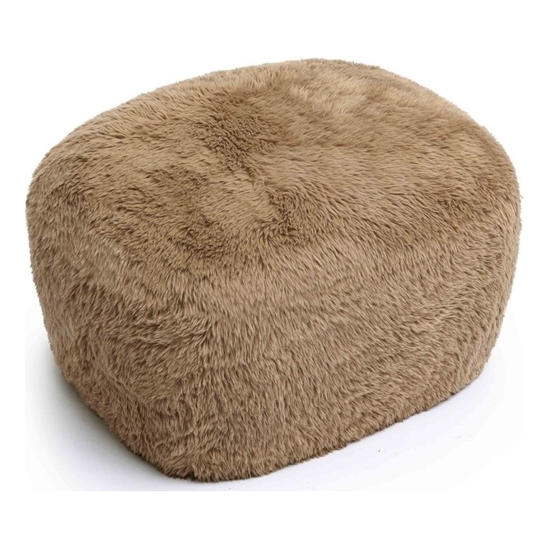 Maklaine Modern / Contemporary Dark Taupe Vegan Shearling Ottoman