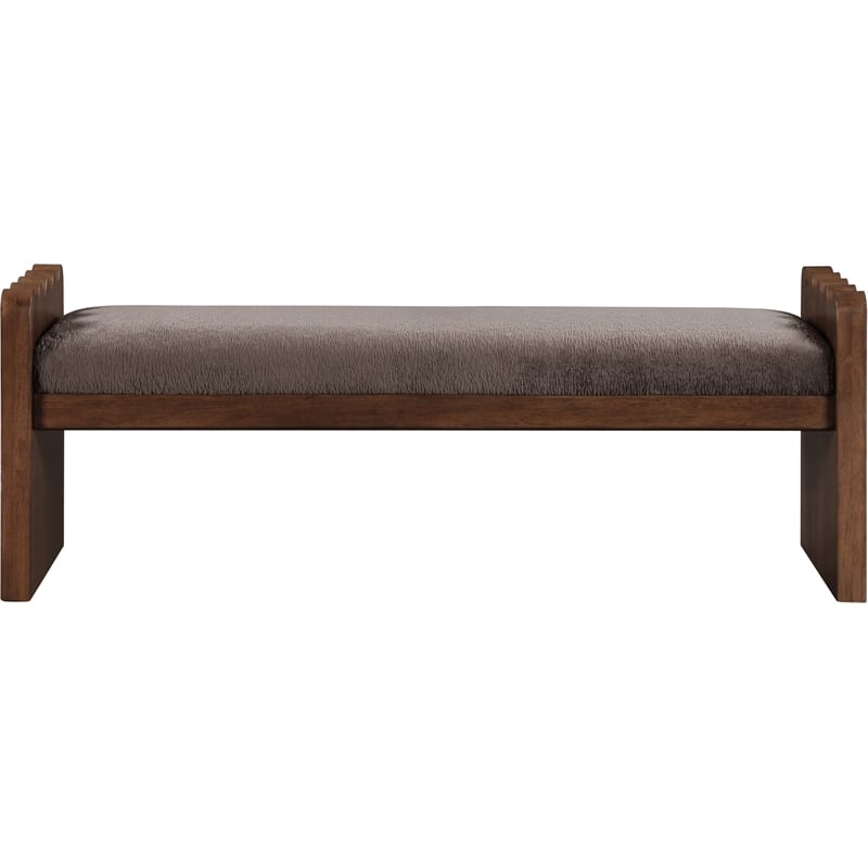 Maklaine Modern / Contemporary Brown Velour Fur Fabric Bench